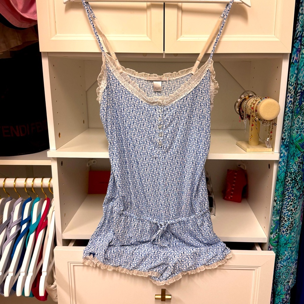 Victoria's Secret Blue and White Floral Romper